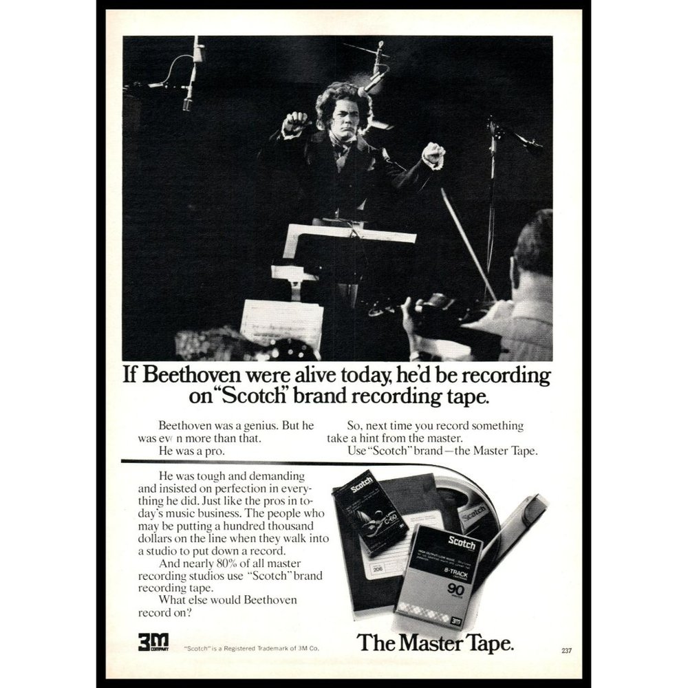 1974 3M Scotch The Master Tape Recording 8 Track Vintage Print Ad Beethoven Art